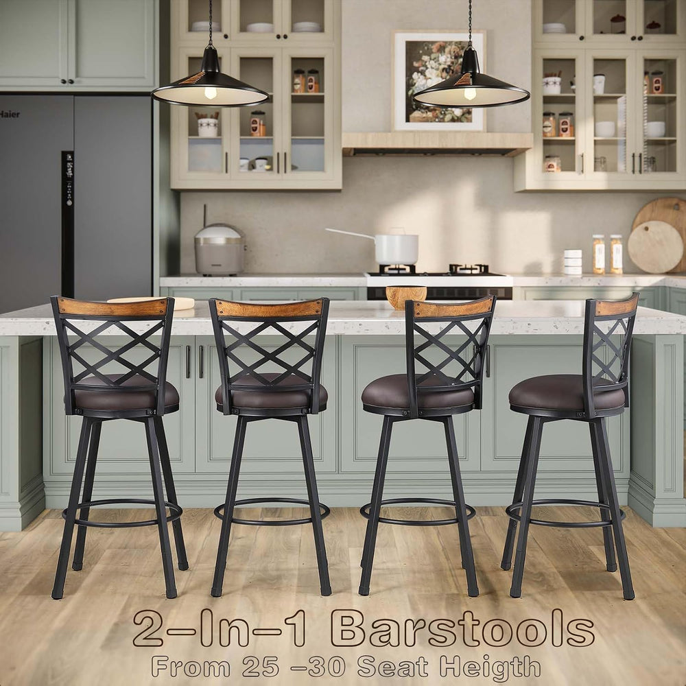 Farmhouse Swivel Bar Stools with Back Set of 2, (2-in-1) 25"/30" Ad...