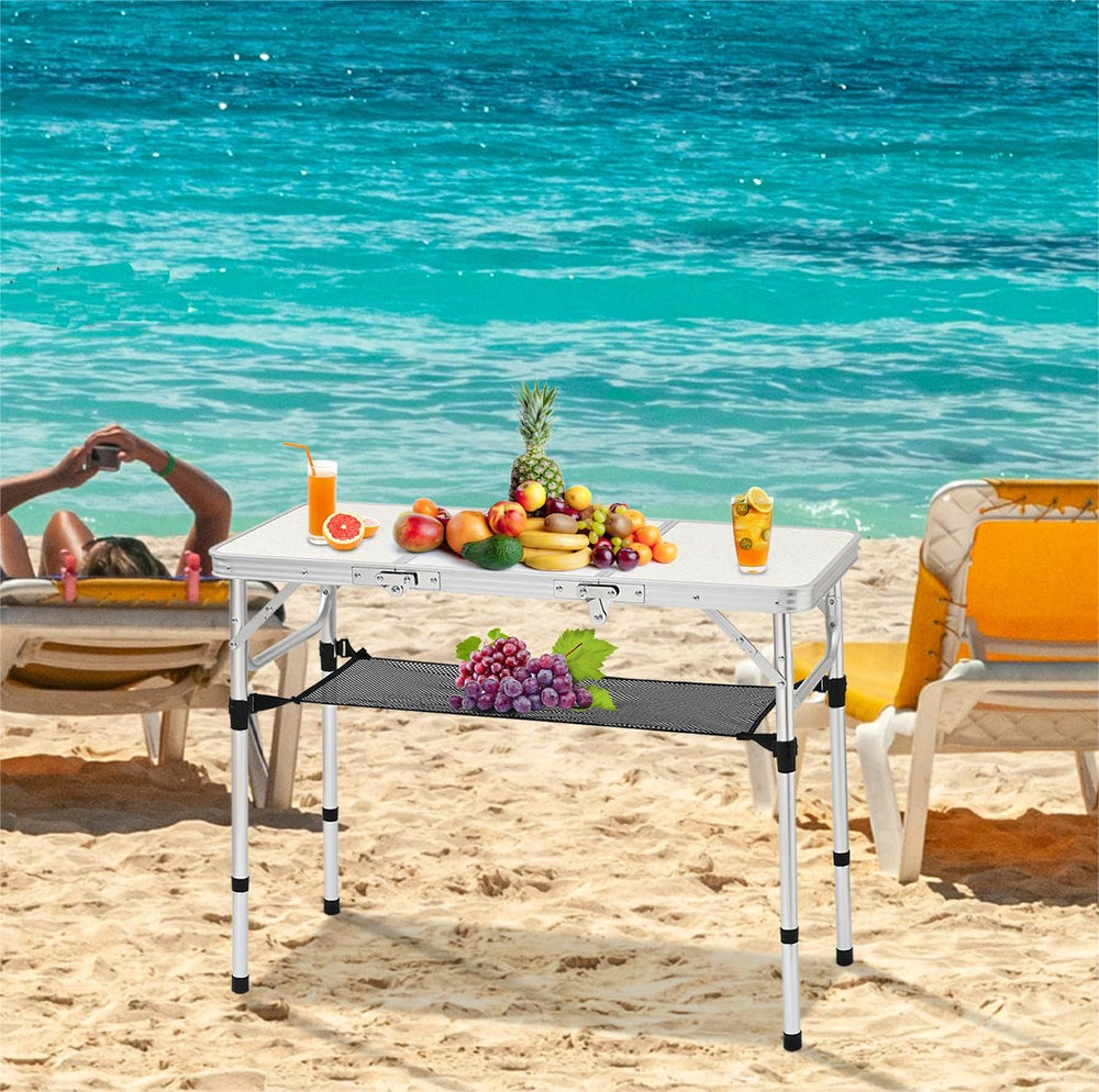 YihuiKo Folding Table with Storage Net, Lightweight Portable Picnic Table