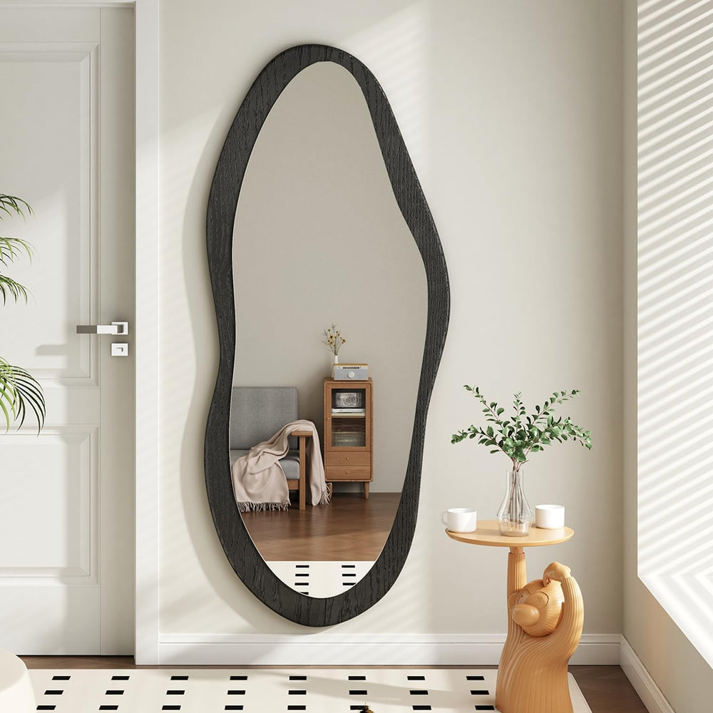 AAZZKANG Irregular Wall Mirror Full Length Black Wood Framed Large