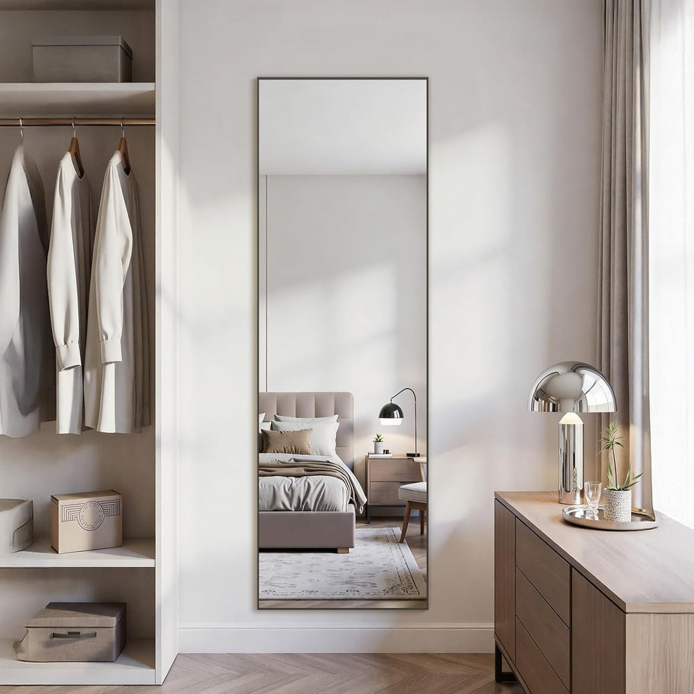 56"x18" Full Length Mirror, Black Aluminum Frame Standing Mirror