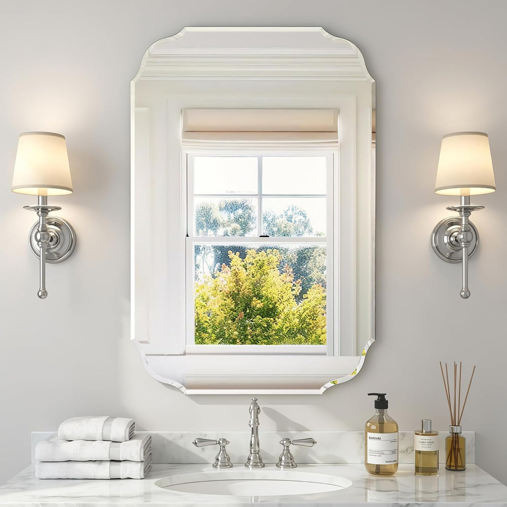 36" x 24" Silver Wall Mirror Beveled Edge Frameless Mirrors for Bat...