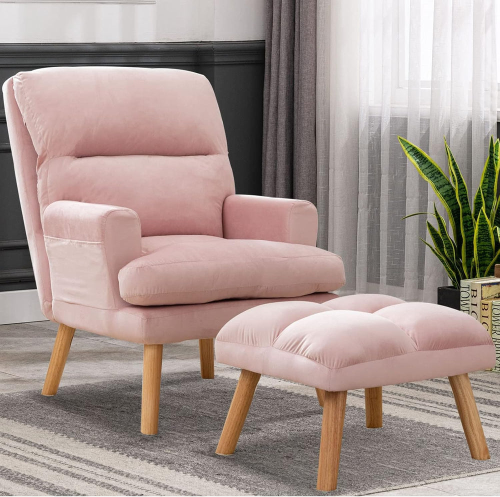 CANMOV Modern Accent Chair with Ottoman, Soft Fabric Armchair with Adjustable...