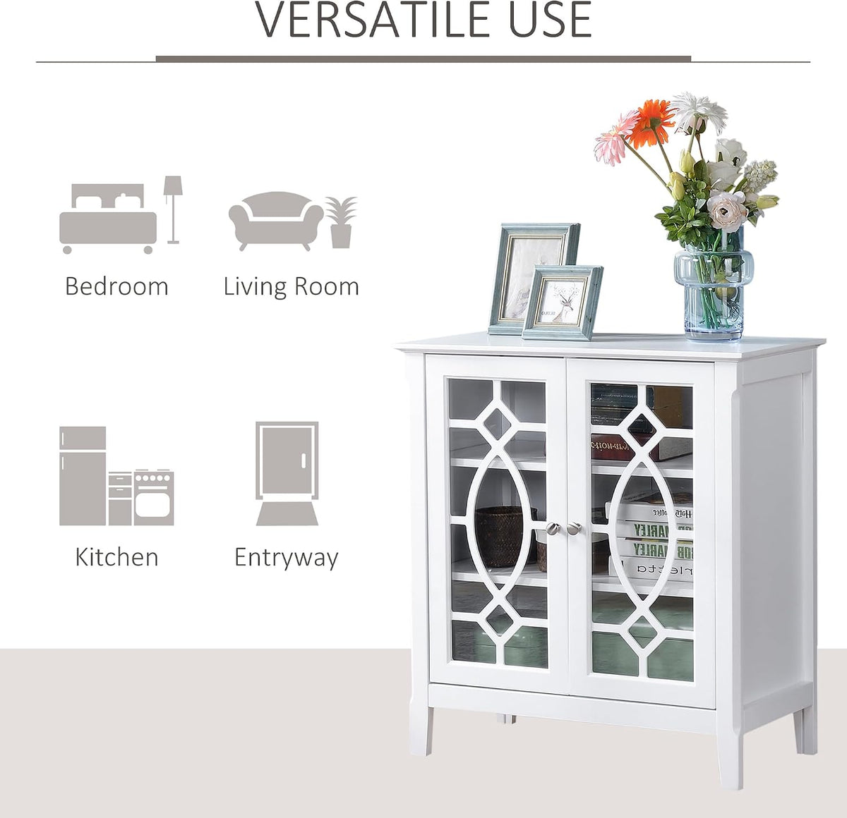 HOMCOM Sideboard Buffet Cabinet, Kitchen Side Cabinet, White