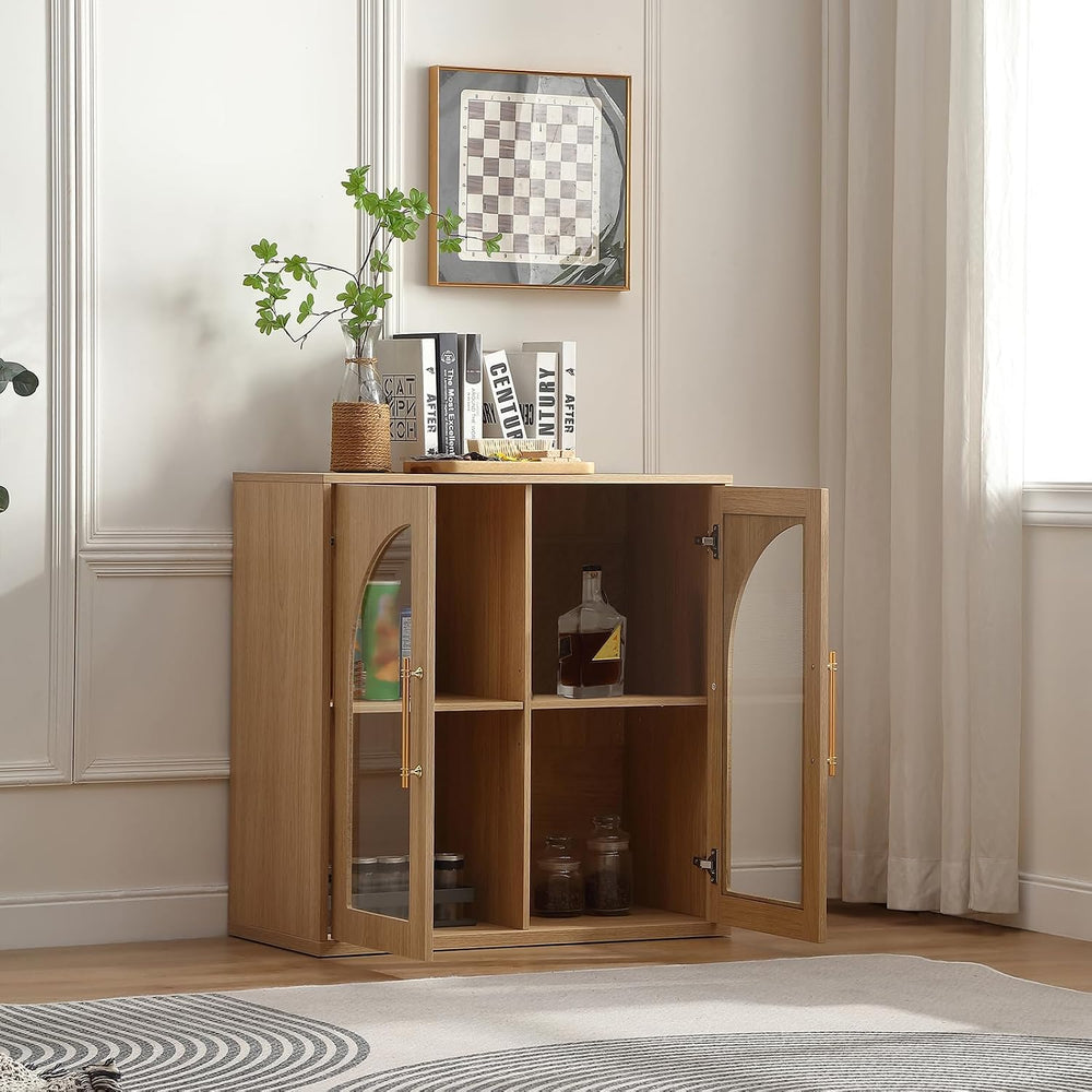 FOREST GRAVITY 31.5'' Display Sideboard Cabinet with Arched Glass Doors