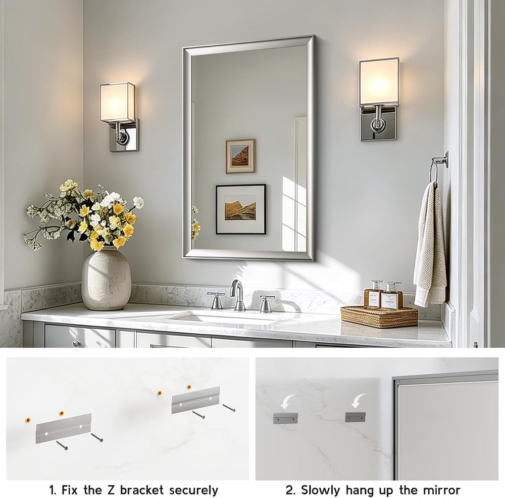 Brushed Nickel Bathroom Mirrors for Over Sink 24x36 Inch