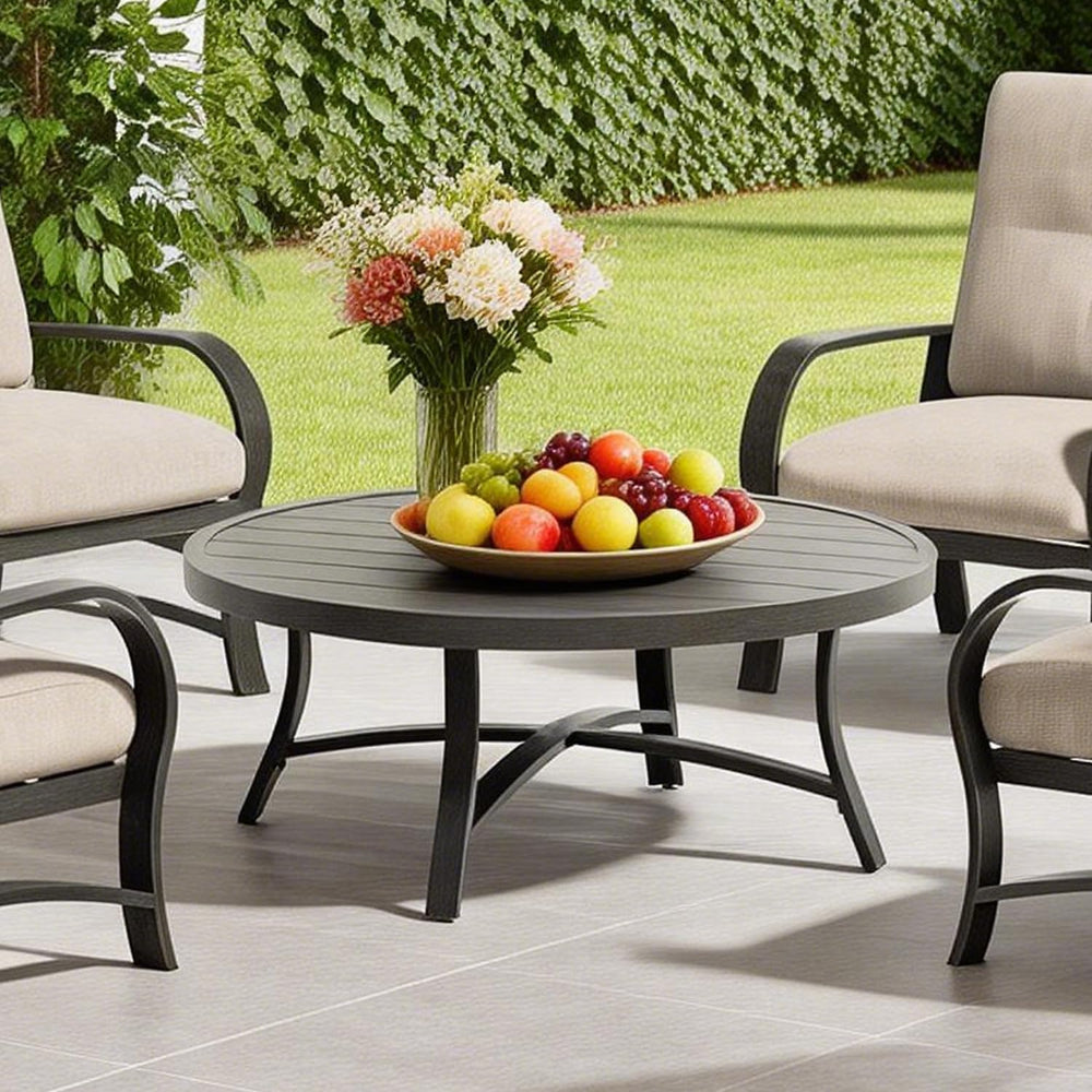 Ulax furniture 45-Inch Round Patio Coffee Table, Durable Aluminum Outdoor Sid...