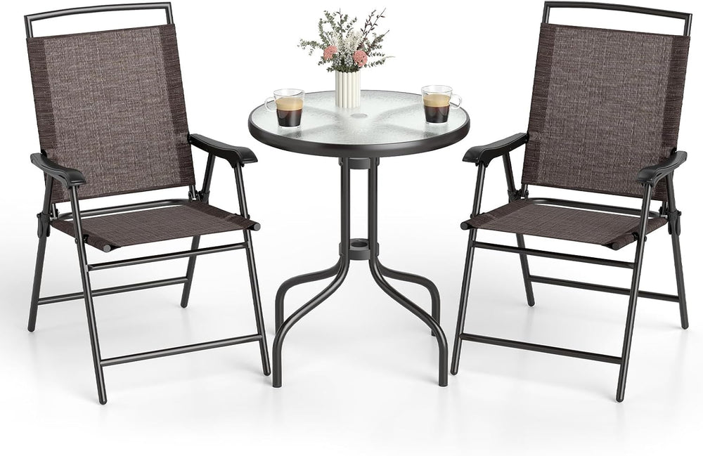 Goplus Bistro Table and Chairs Set of 2, Outdoor 3 Piece Patio Bistro Set wit...