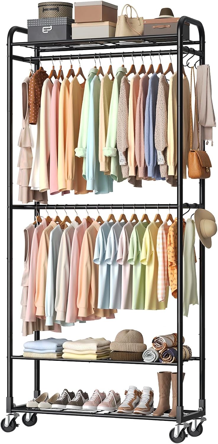 Luxspire Clothes Rack 3-Tier Portable Freestanding Closet with Shelves
