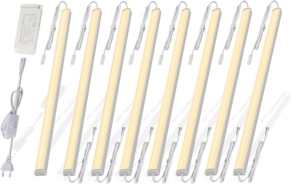 Cefrank Under Cabinet Lighting, 8-Pack 12in Linkable V-Shape LED Bars 3000K