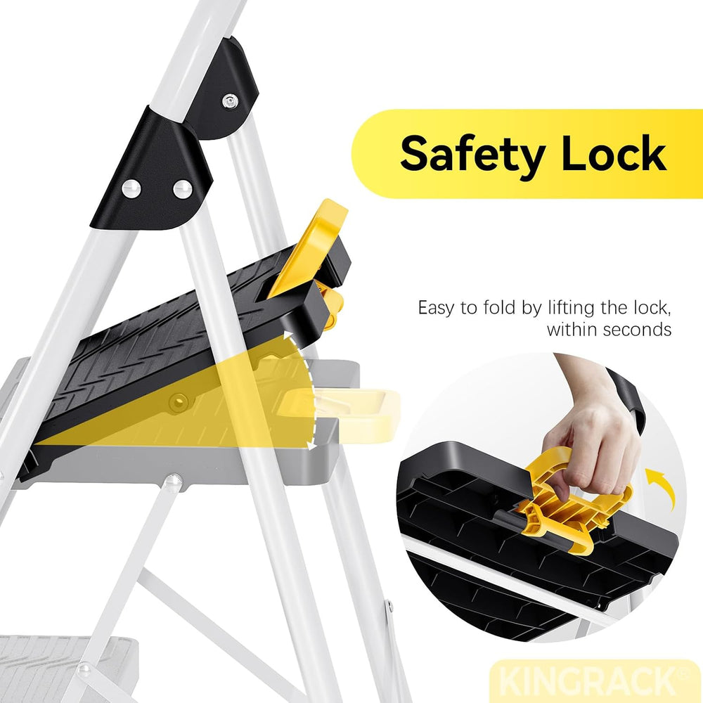 KINGRACK 3 Step Folding Ladder, 800lbs Capacity Step Stool with Safety Lock, ...