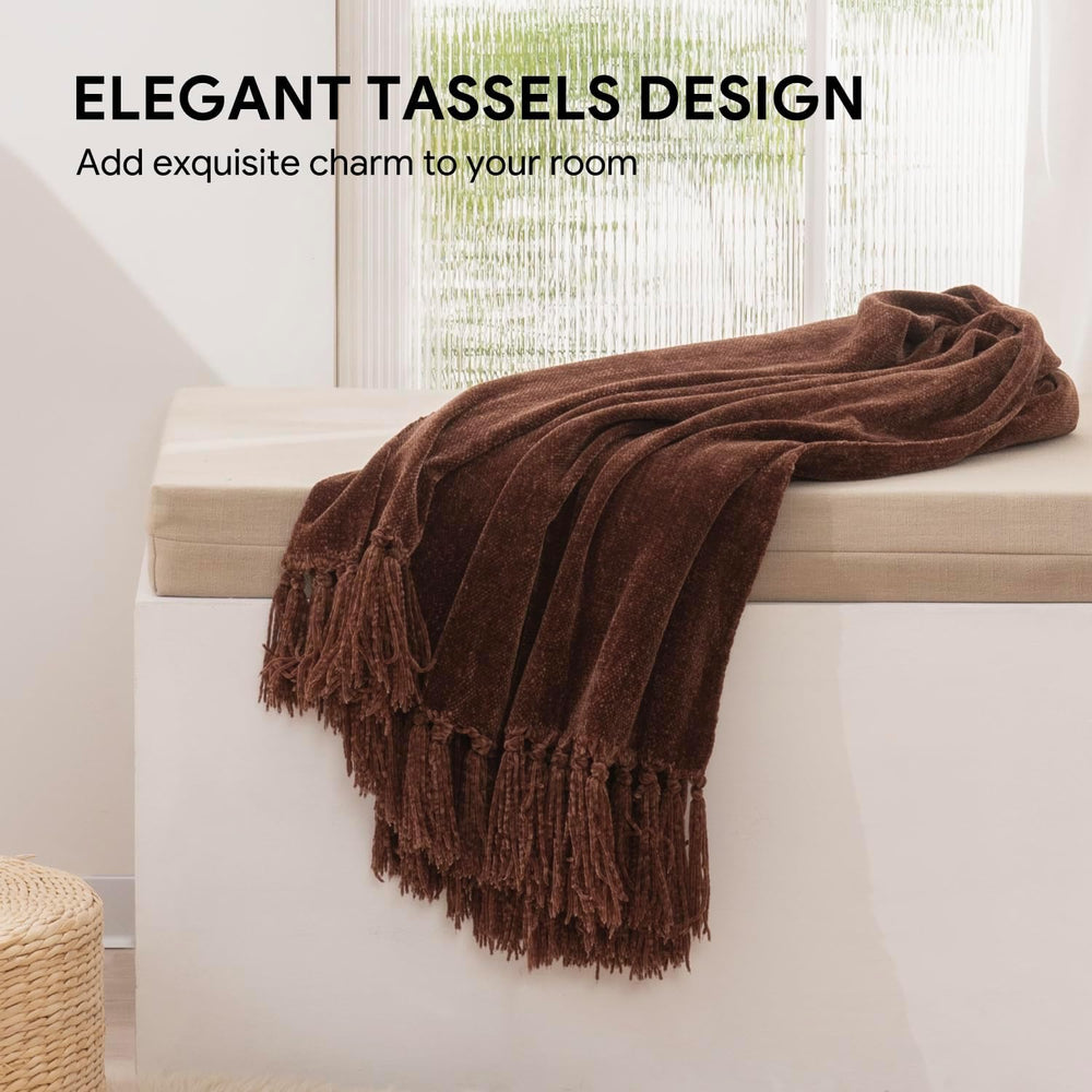 RECYCO Chenille Throw Blanket for Couch, 50"x60", Brown