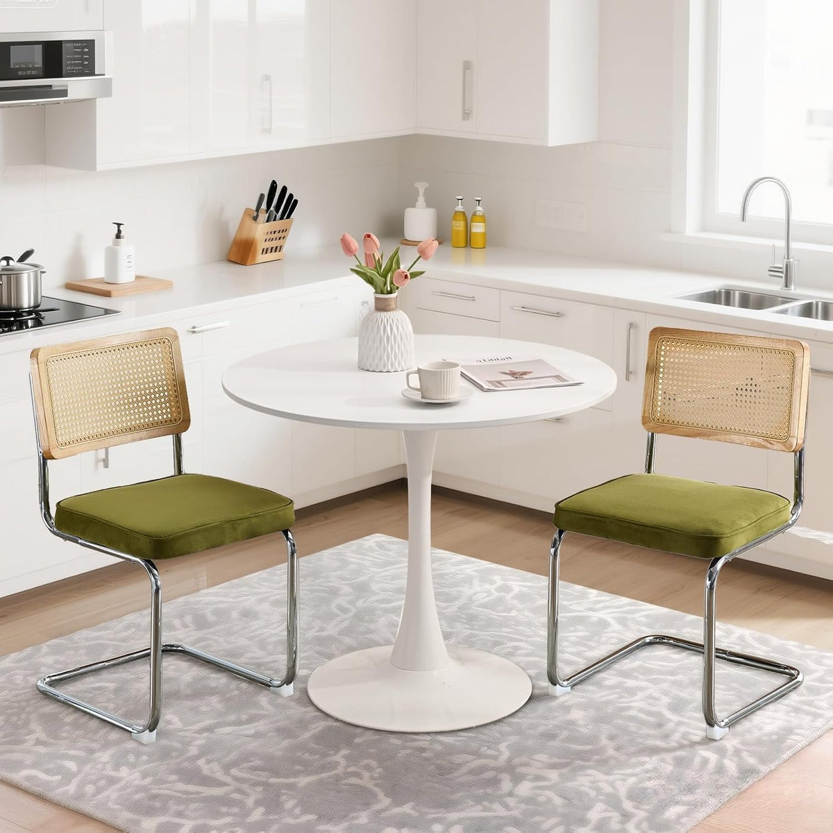 31.5" Small Round Kitchen Table Set for 2 with Velvet Upholstered Chairs