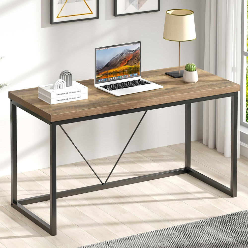 FOLUBAN Modern Home Office Desk, Rustic Wood and Metal Computer Desks, Indust...
