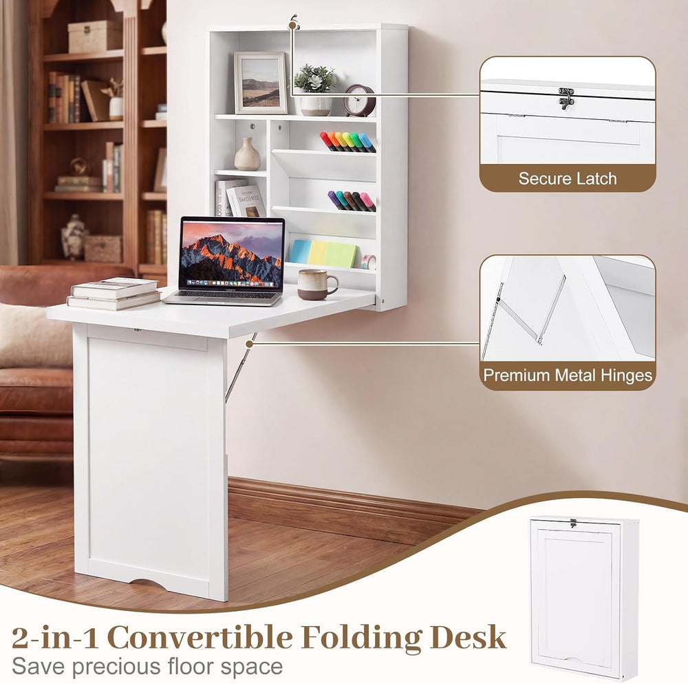 Tangkula Folding Wall Mounted Desk, Convertible Fold Out Floating Table