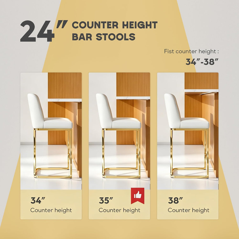 Ollega 24" White and Gold Counter Height Bar Stools Set of 2