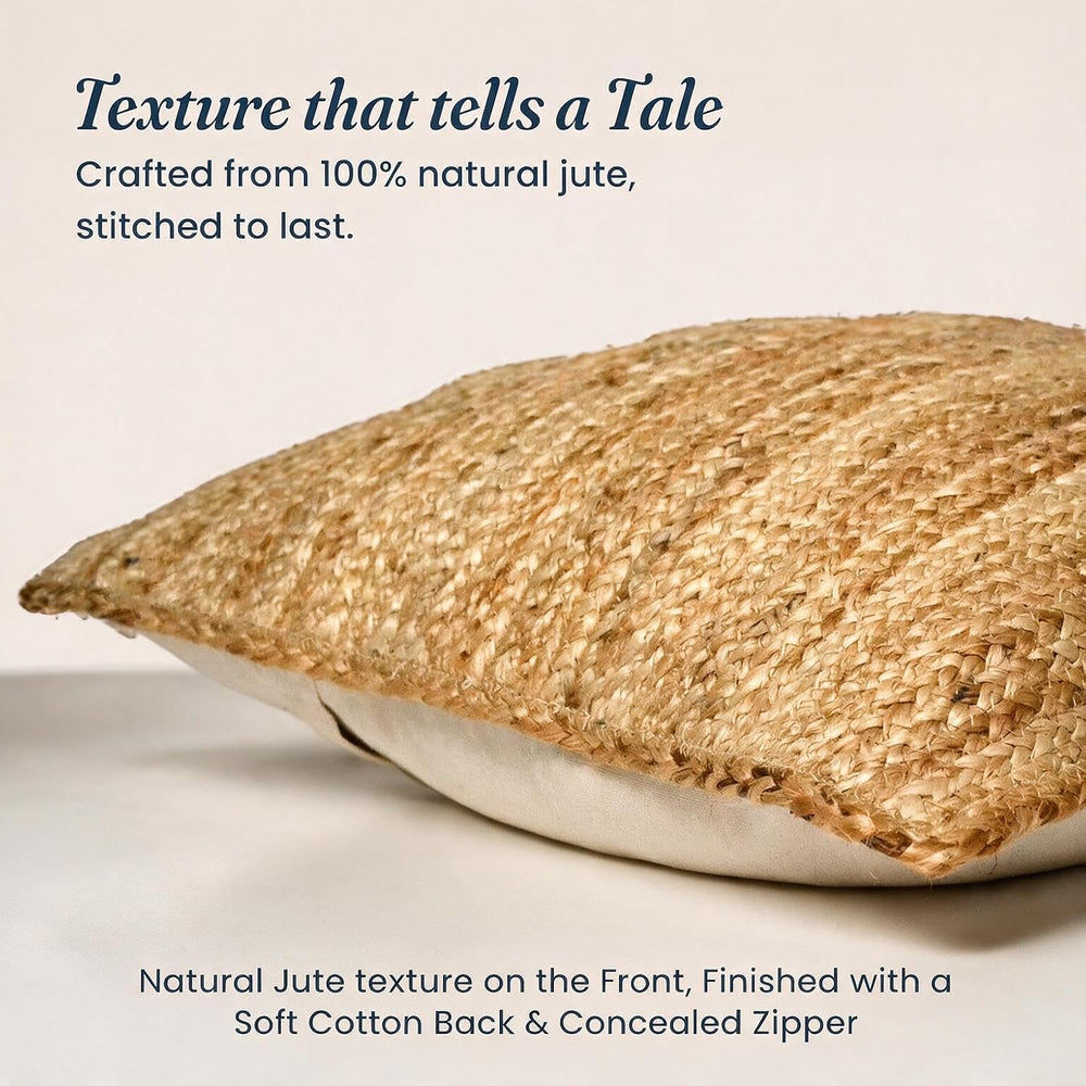 The Fine Living Co. Jute Pillow Covers 18x18, Set of 2 Jute Cushion Covers