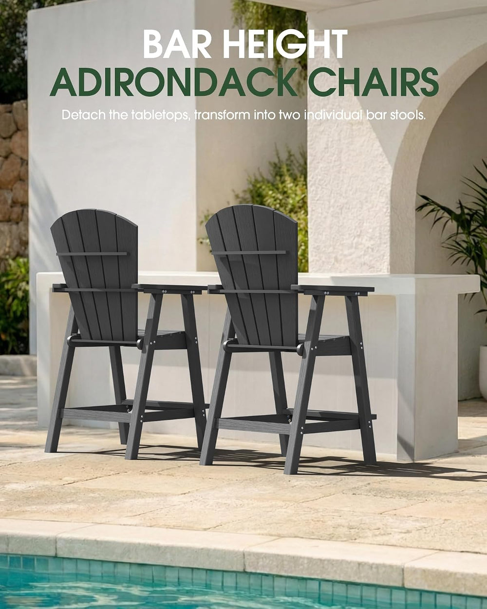 Tall Adirondack Chairs Set of 2 with Table Trays, Dark Grey