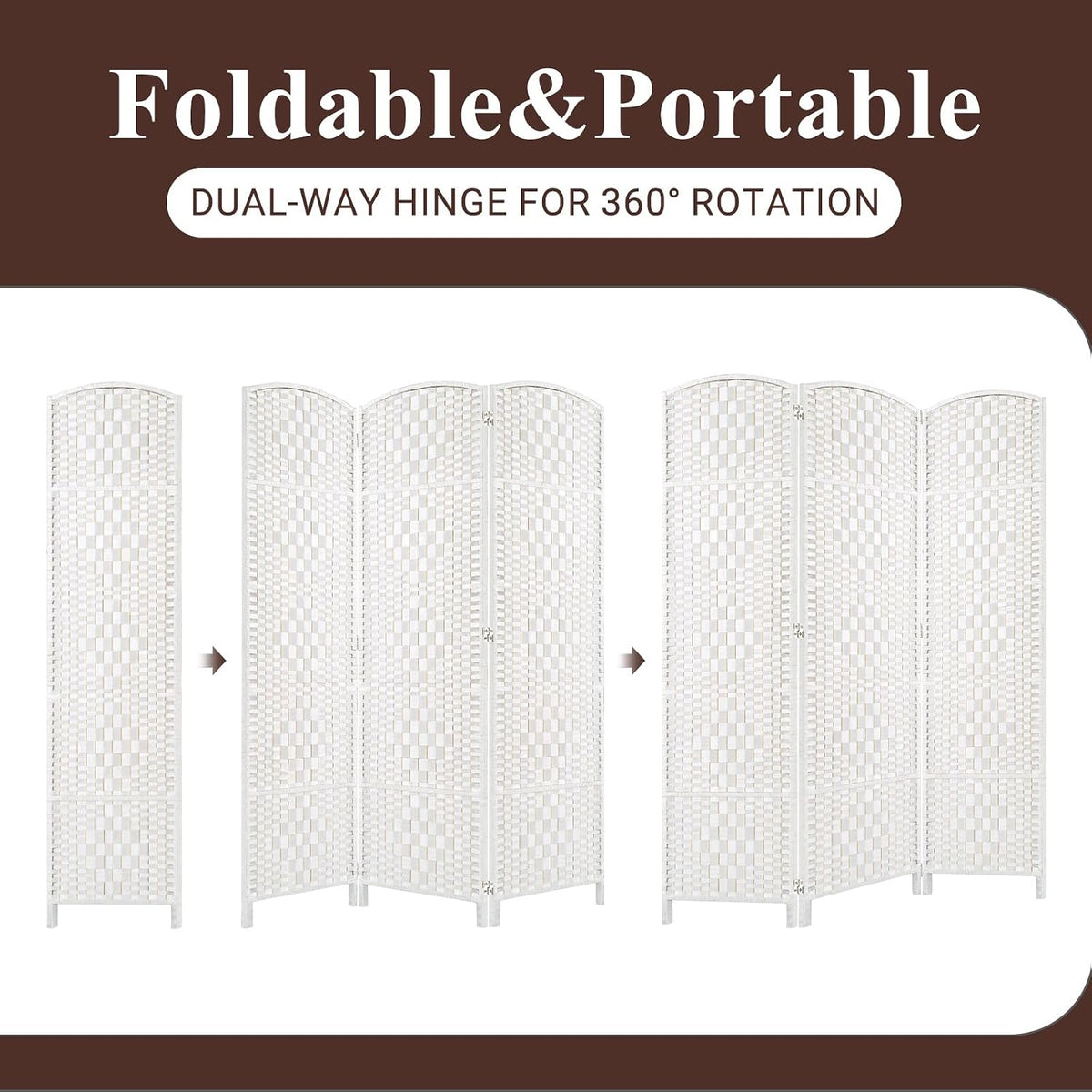 HALLYBEE Room Divider Panel,3 Panel Partition Room Dividers Screen, White