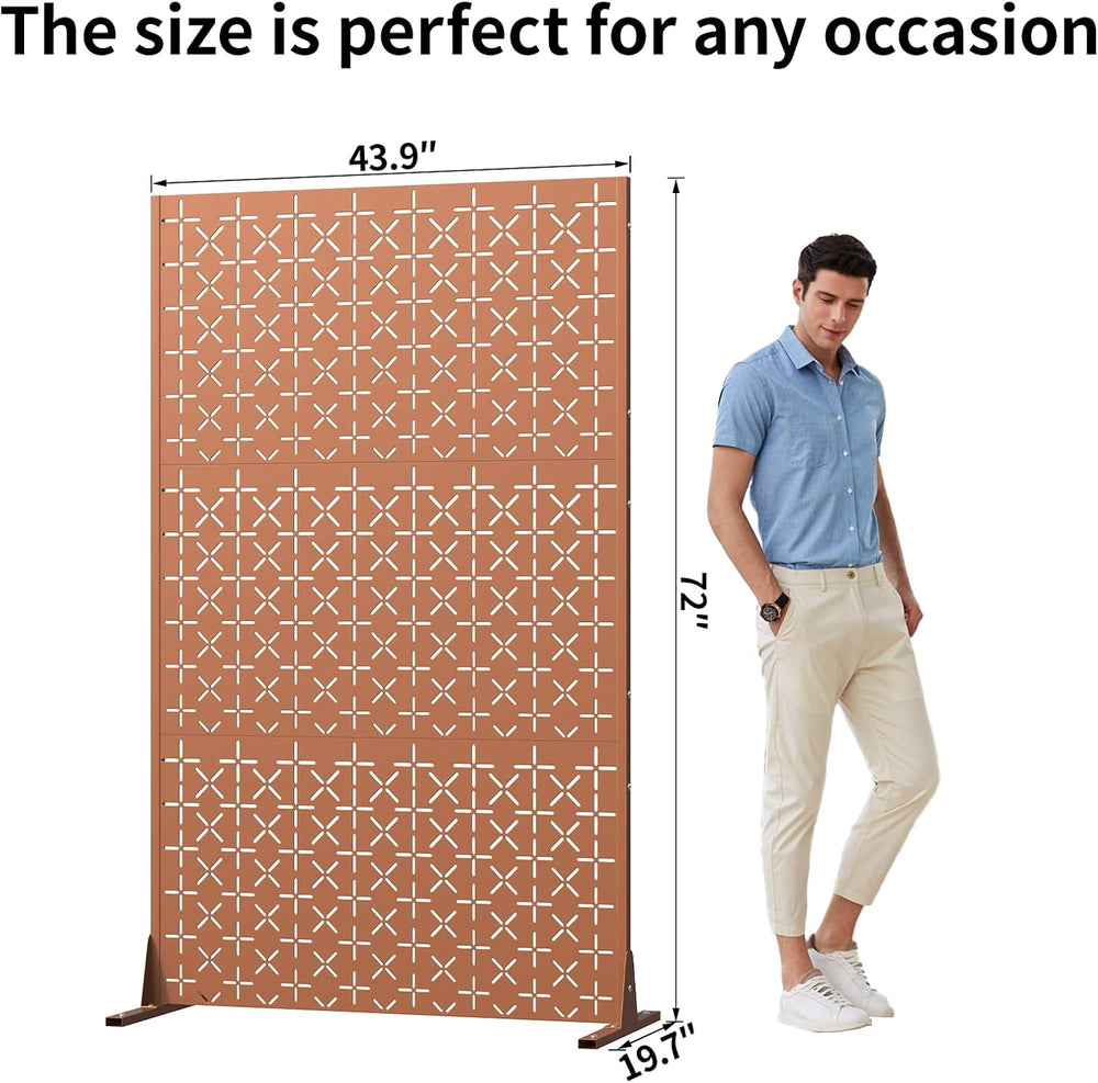 Metal Privacy Screen Outdoor with Stand, 6 ft Tall Decorative Privacy