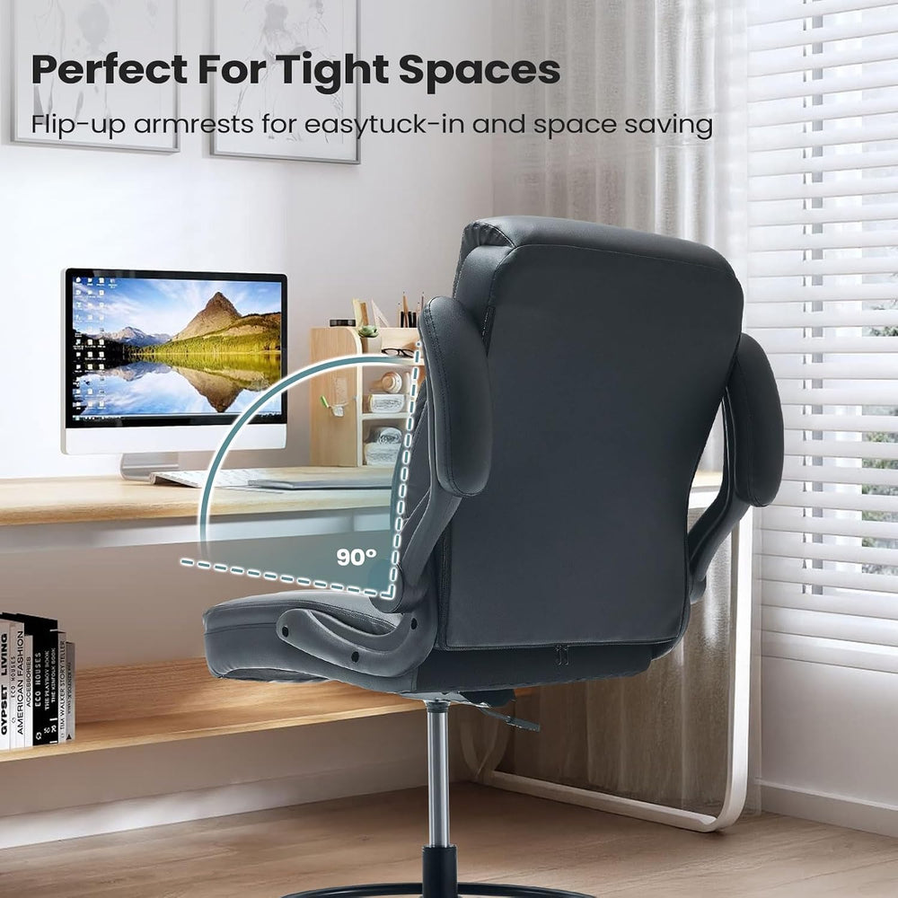 Leather Drafting Chair for Standing Desk, Tall Office Chair with Foot Ring