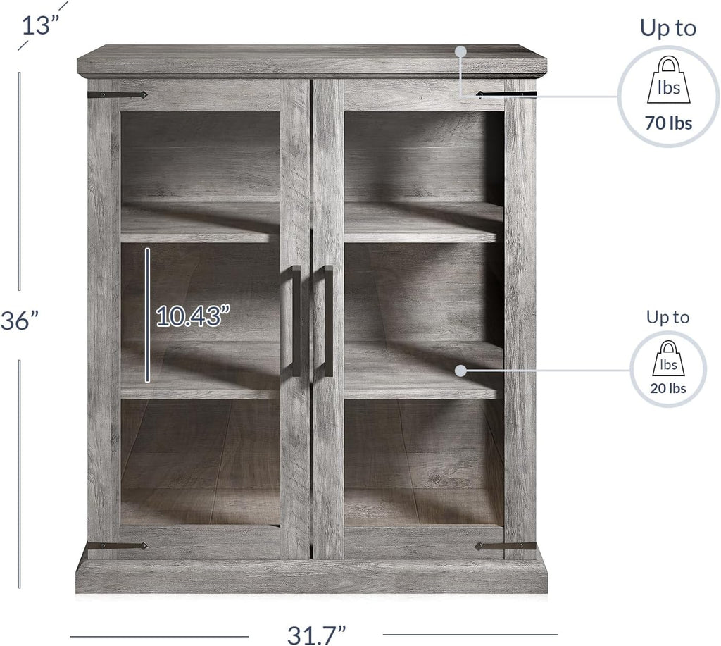 BELLEZE 36" Ashford Glass Display Cabinet - Gray Wash