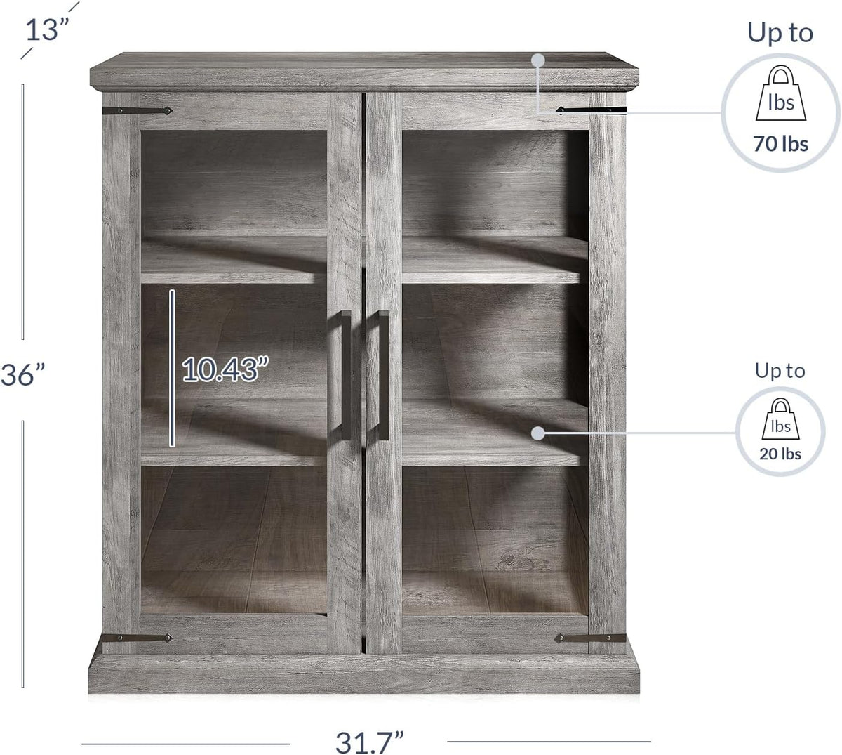 BELLEZE 36" Ashford Glass Display Cabinet - Gray Wash
