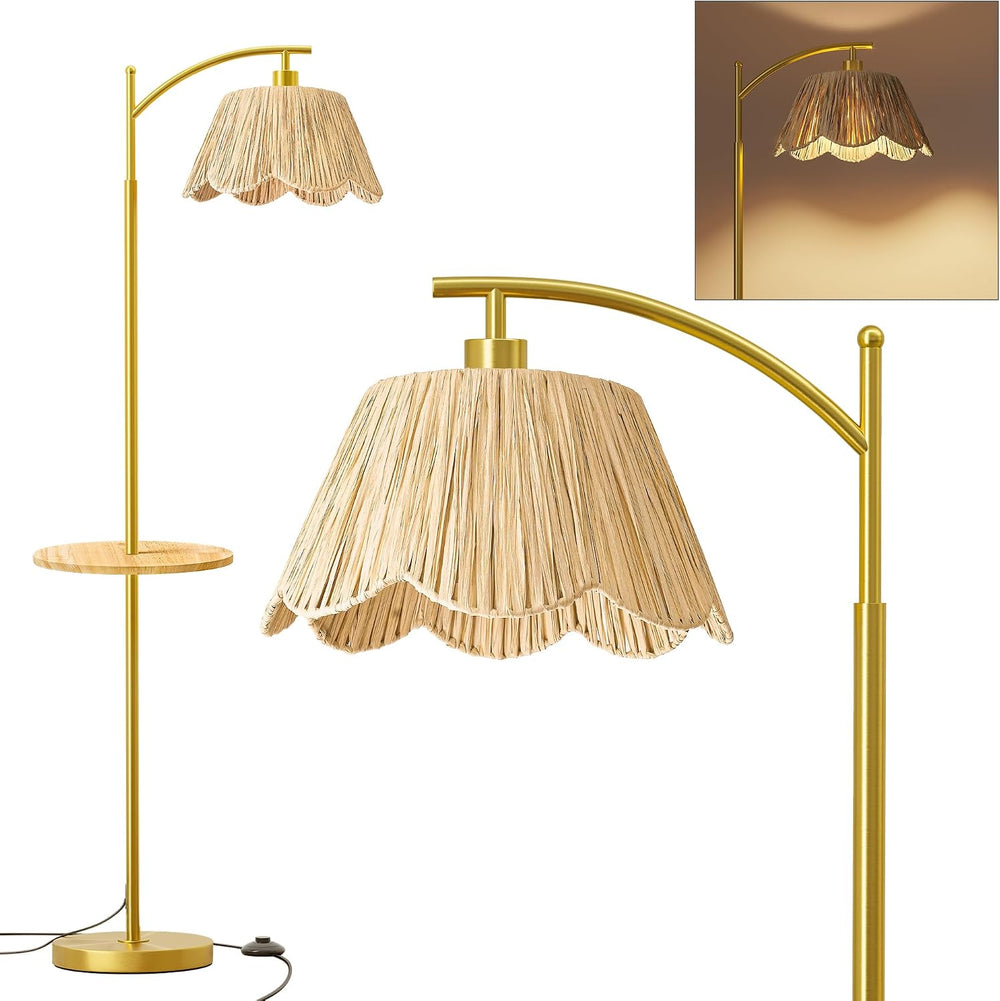Oneach Floor Lamp with Table for Bedroom, Boho Standing Lamps with Foot Switc...