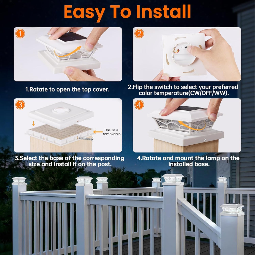 Brightever 4x4 Post Solar Lights, Solar Post Cap Lights White 6-Pack