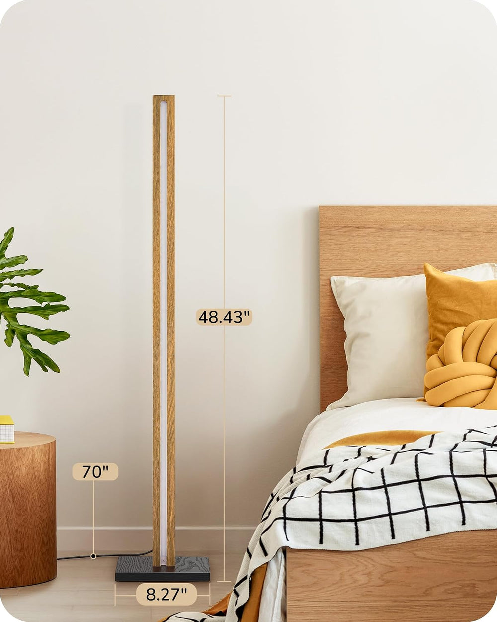 EDISHINE 48.43" Wooden LED Corner Floor Lamp with Remote, Dimmable &...
