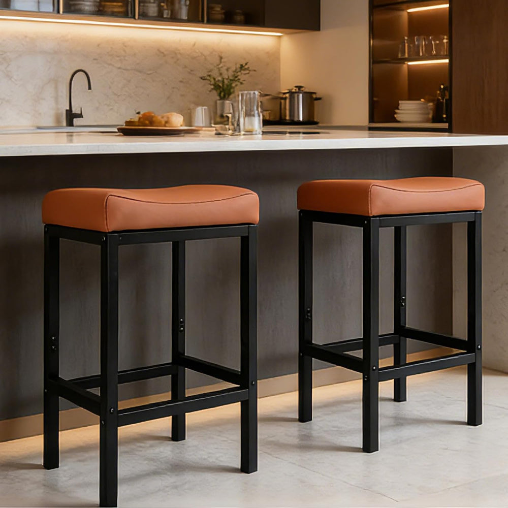 24Inch Bar Stools Set of 2, Faux Leather Backless Counter Height Stools
