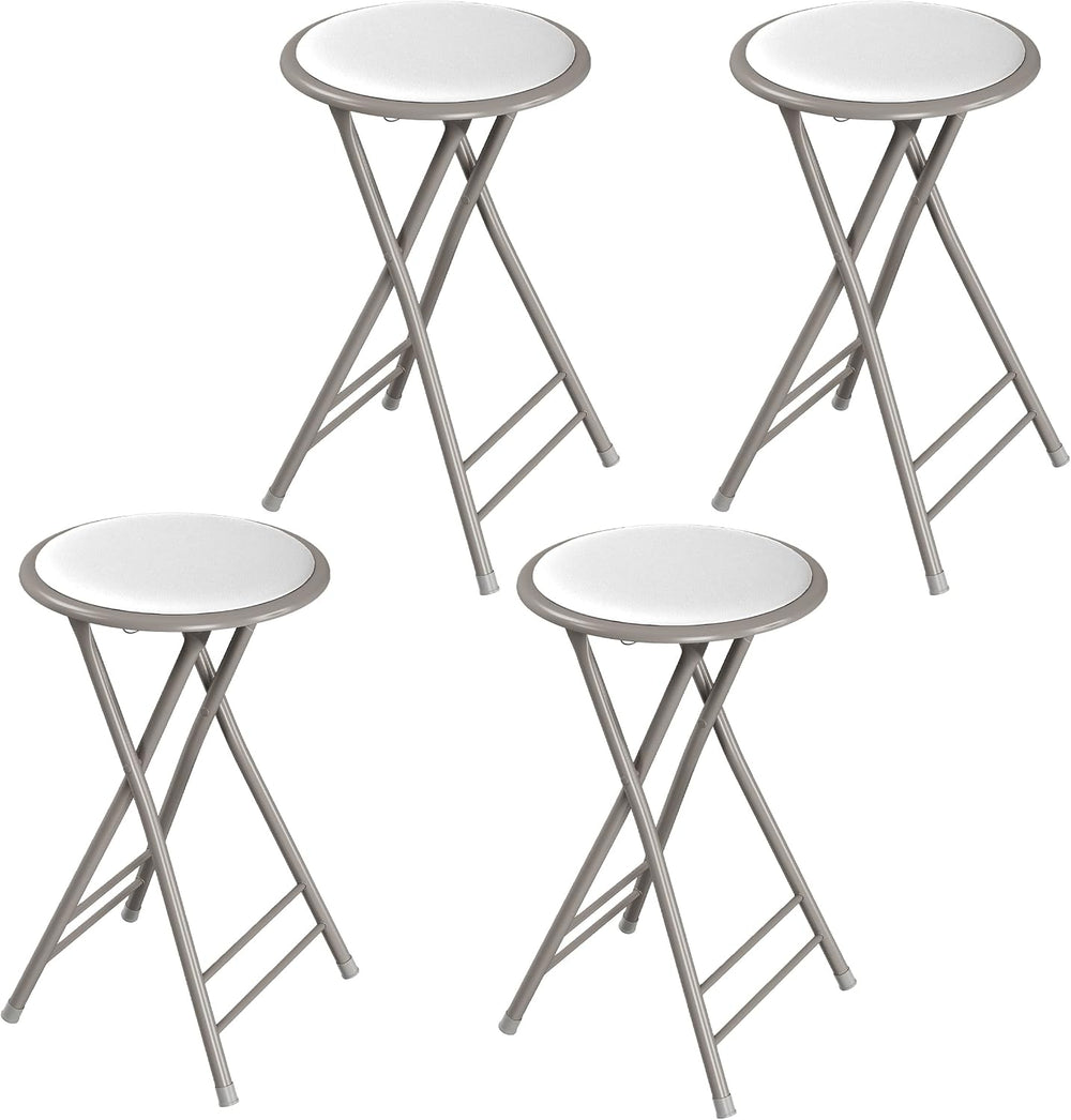 Lavish Home Folding Stool with Padded Backless Seat Set of 4, White, 24”