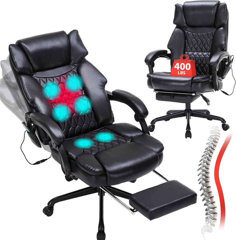 Massage Office Chair with Foot Rest 6 Points Vibration and Heat Home Office D...