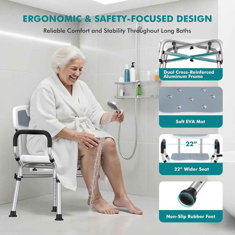 VFAUOSIT Shower Chair with Removable Arms and Back, 550 lb Adjustable Seat