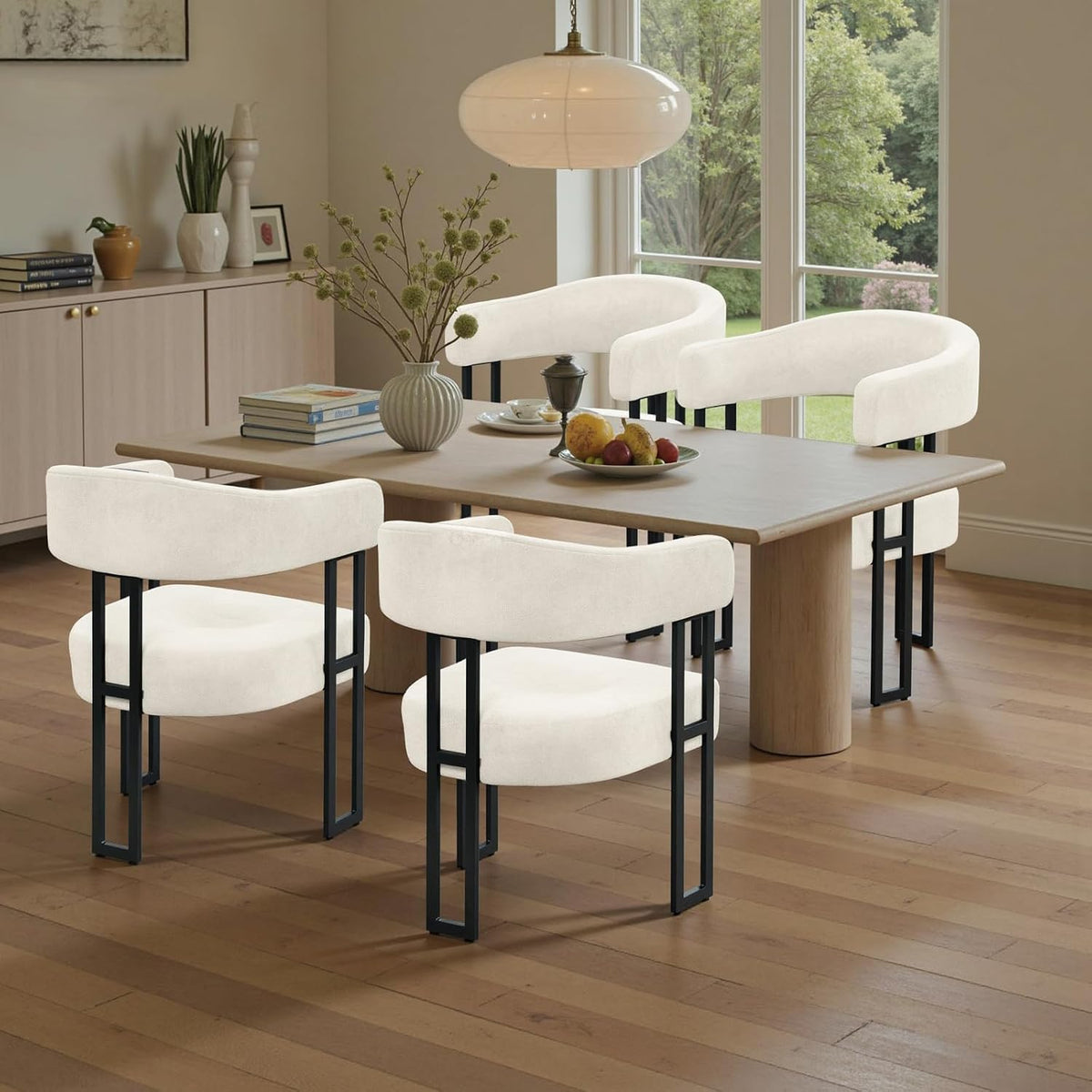 SIMTONAL Upholstered Dining Chairs Set of 4, Boucle Barrel Chairs with Arm