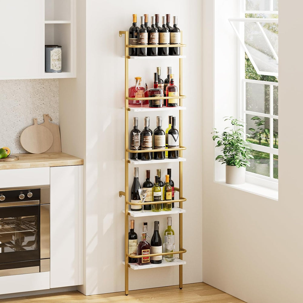5-Tier Wine Rack Wall Mounted, Wine Racks Freestanding Floor with Fences, 50 ...