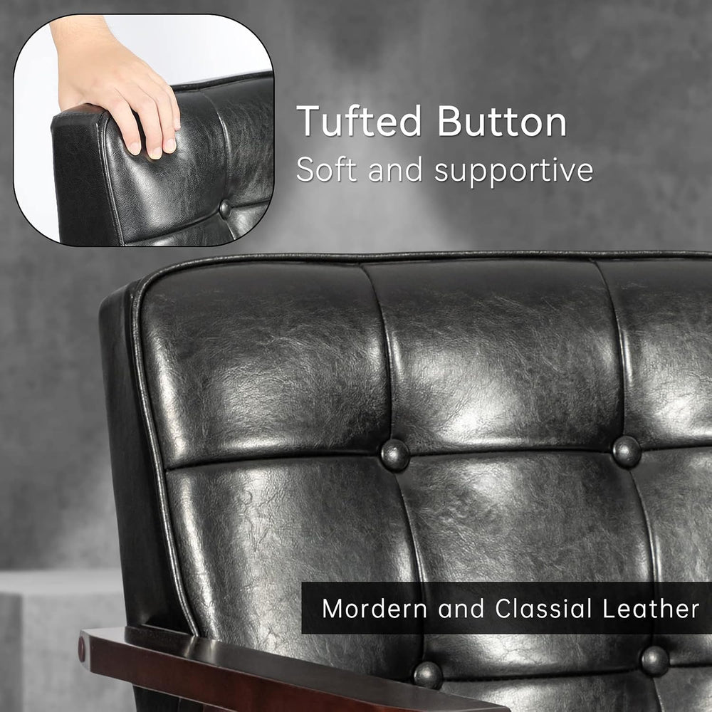 Okeysen Mid Century Modern Accent Chair, Retro Wood and Leather Armchairs Sid...