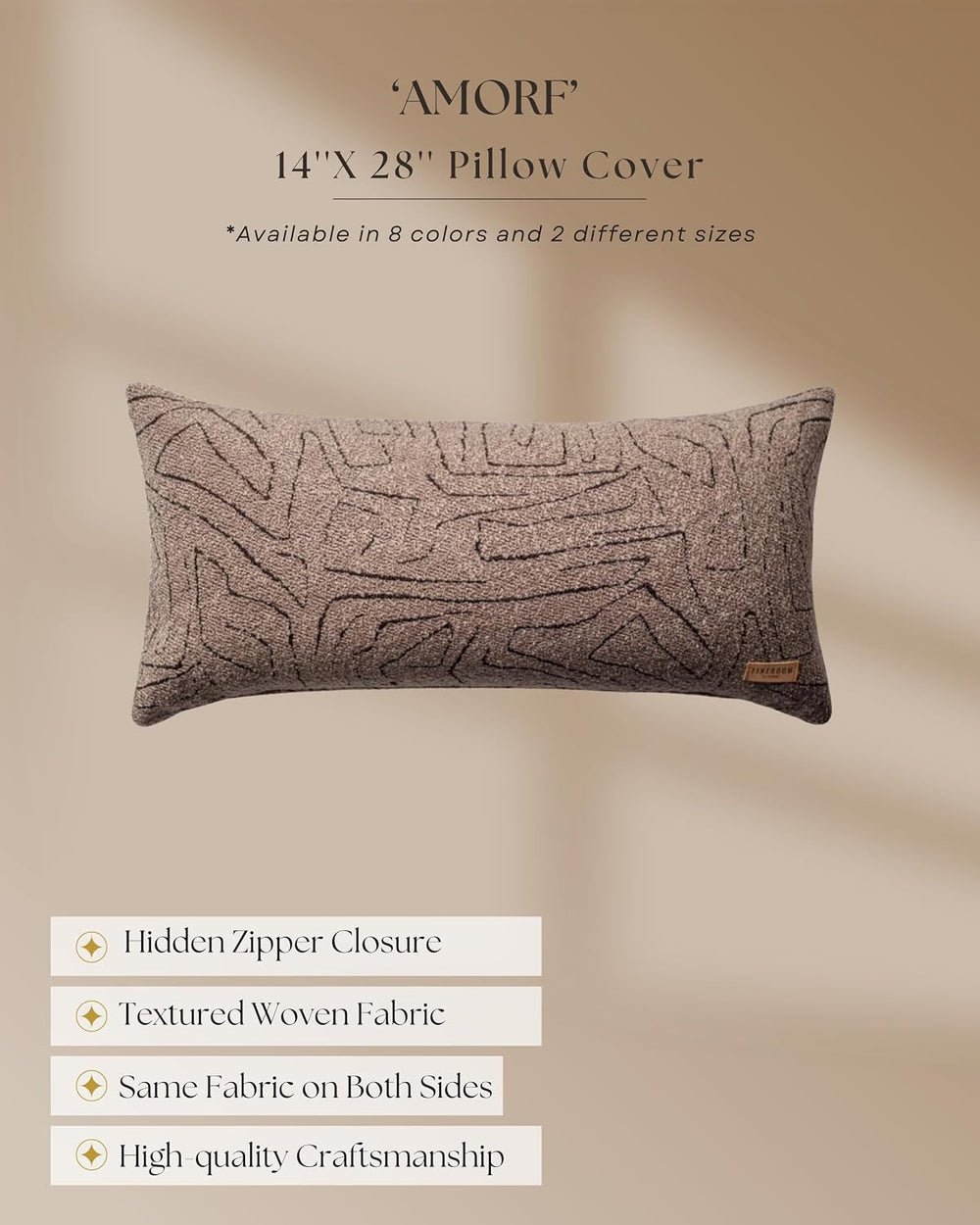 Throw Pillow Covers, Pack of 1, Amorf, Brown, 14"x28"