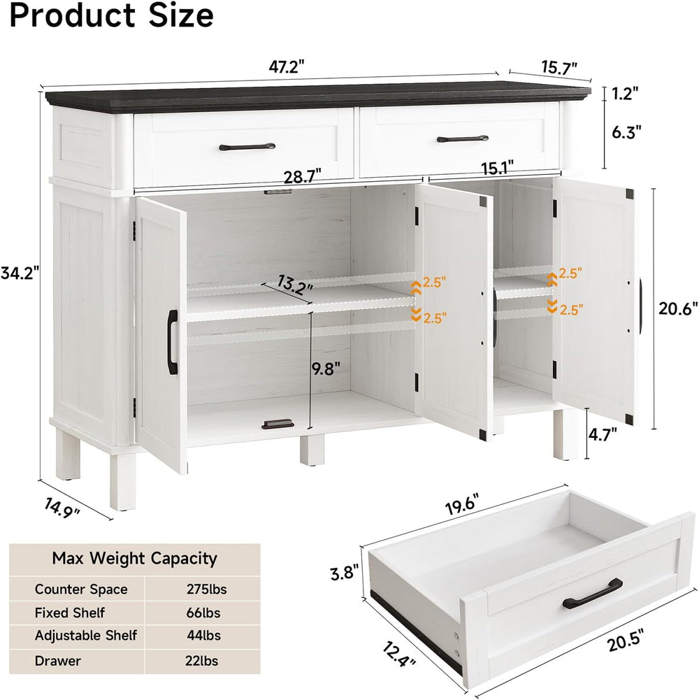 ONBRILL 48 Inch Buffet Cabinet with Storage, Off White&Black