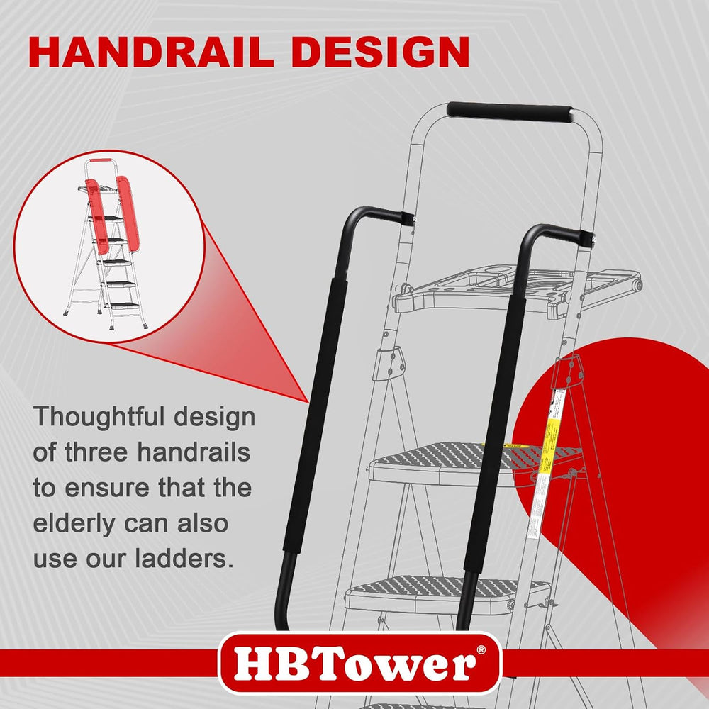 HBTower Step Ladder, Folding Step Stool with Wide Anti-Slip Pedal
