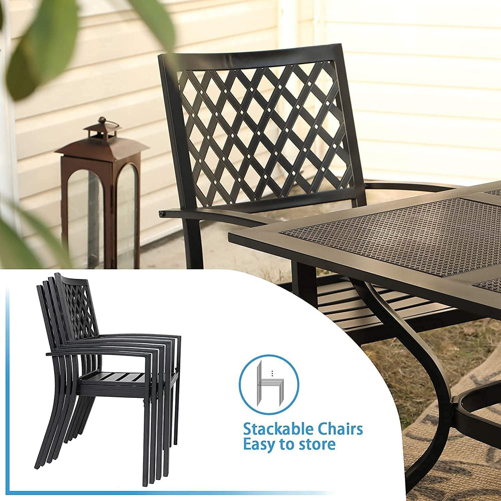 PHI VILLA Outdoor Dining Set for 6& 65”Wood-Like Metal Table