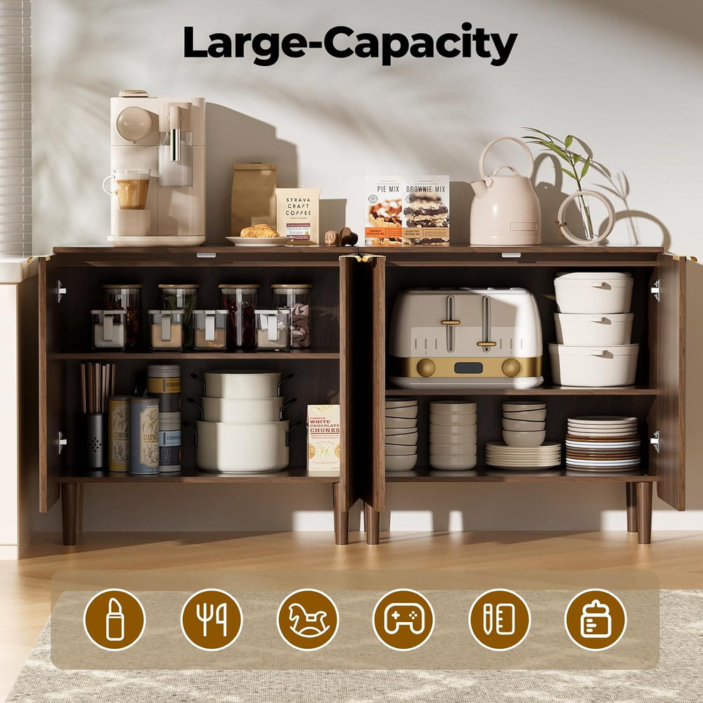 Wooden Storage Cabinets with 3-Level Adjustable Shelves, Walnut