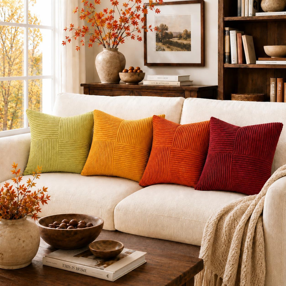 Topfinel Fall Burnt Orange Decorative Throw Pillows Covers 24x24,Soft Corduro...