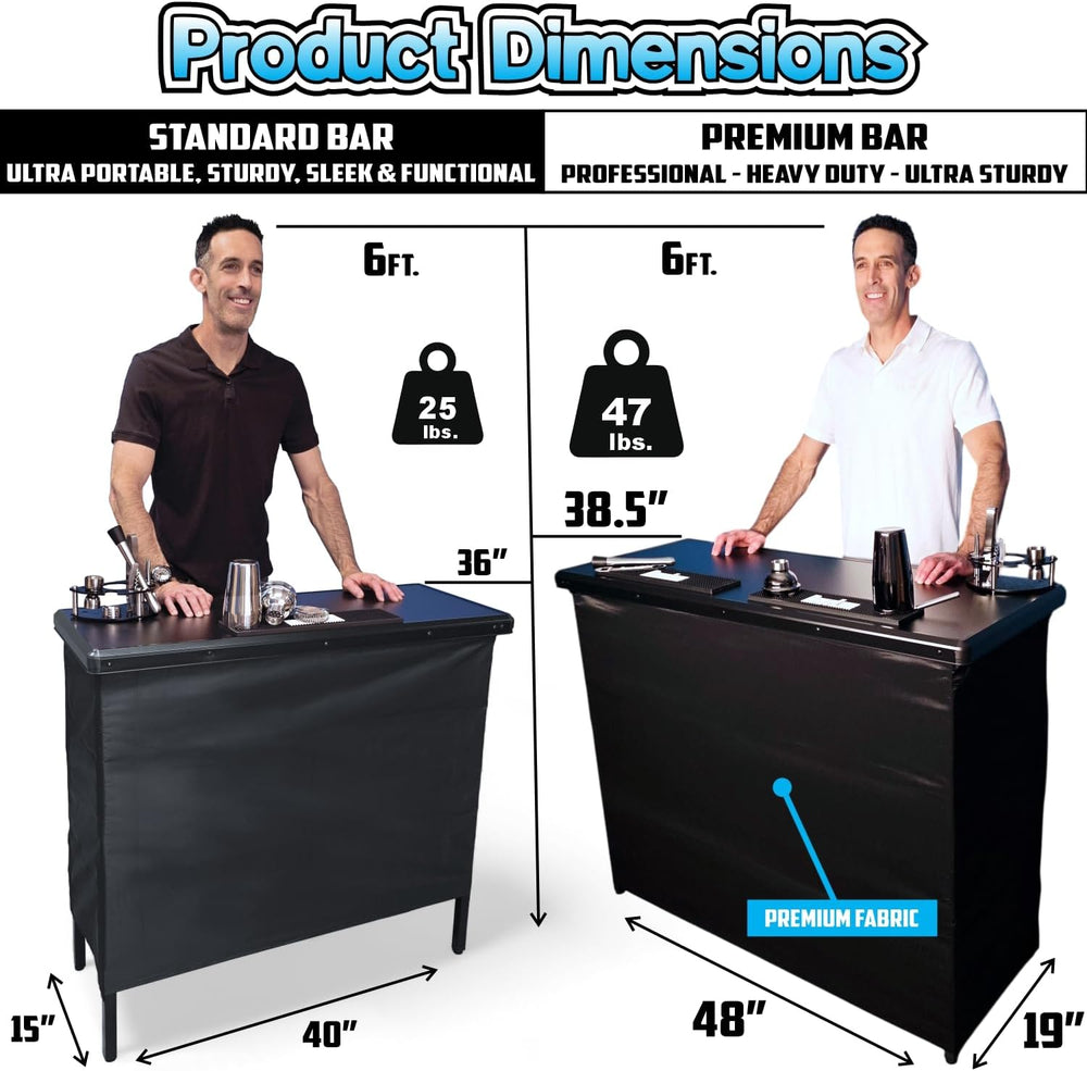 PartyLife 48" Premium Portable Bar Table w/Folding Legs, Black Fabric Ba...