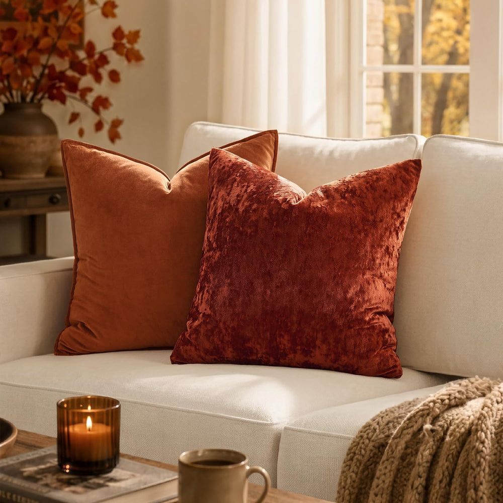 MIULEE Fall Velvet Throw Pillow Covers Rust 24x24 inch Set of 2