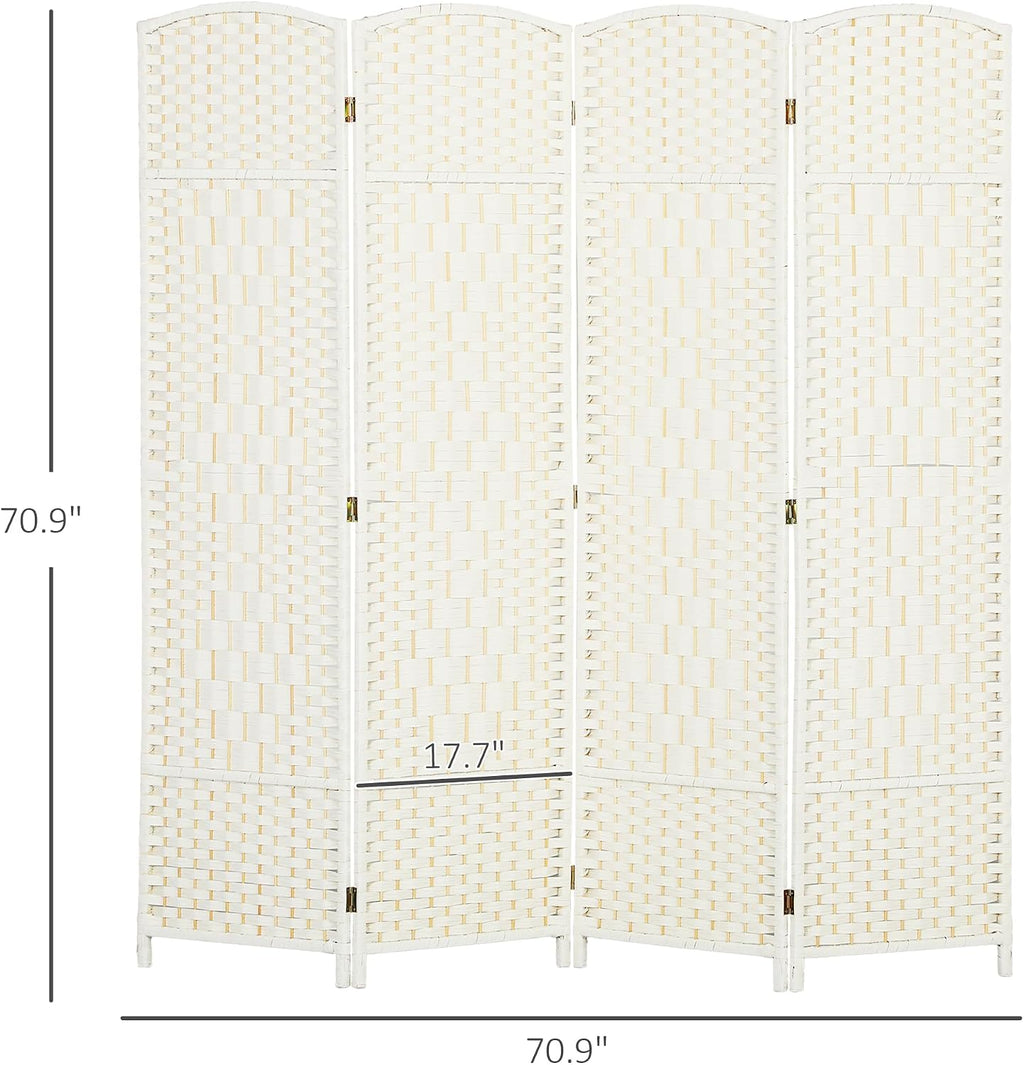 HOMCOM 4 Panel Room Divider 6 Ft Privacy Screen Hand-Woven White