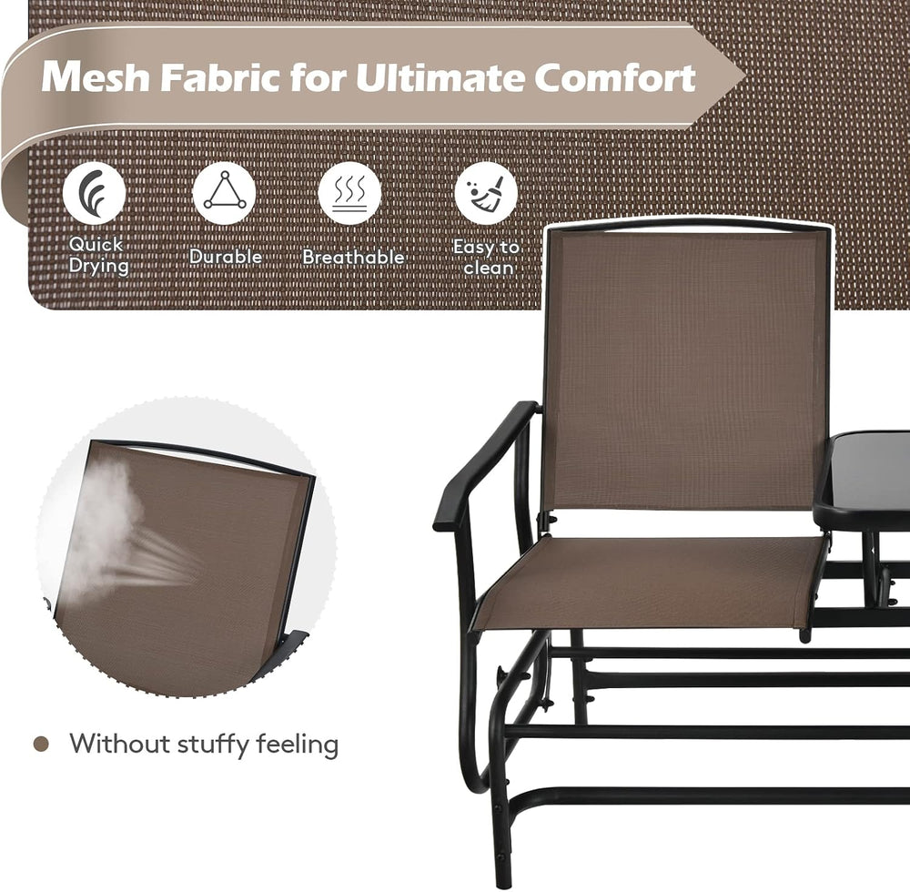 S AFSTAR 2-Person Outdoor Glider, Patio Glider Bench Chairs with Center Tempe...