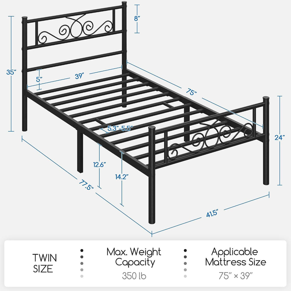 Yaheetech Twin Metal Bed Frame with Scroll Headboard and Footboard Black