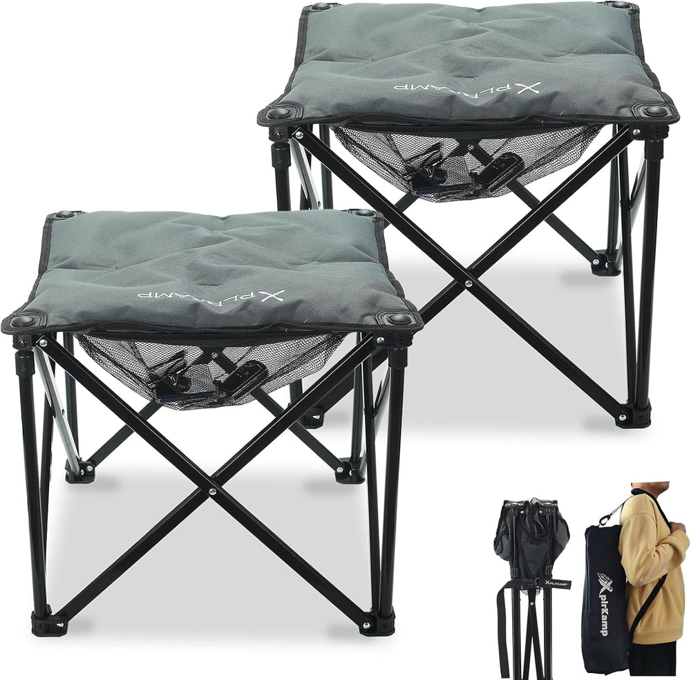 Padded Camping Stool, 18" 500lb Oversized Foot Rest, Grey, 2