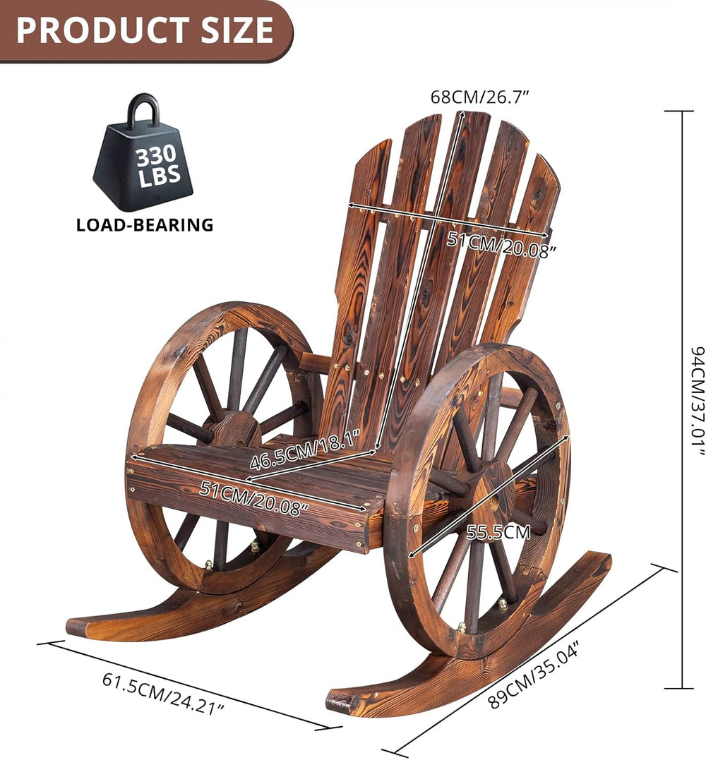 Outvita Adirondack Rocking Chair with Wheel Armrest for Garden Patio