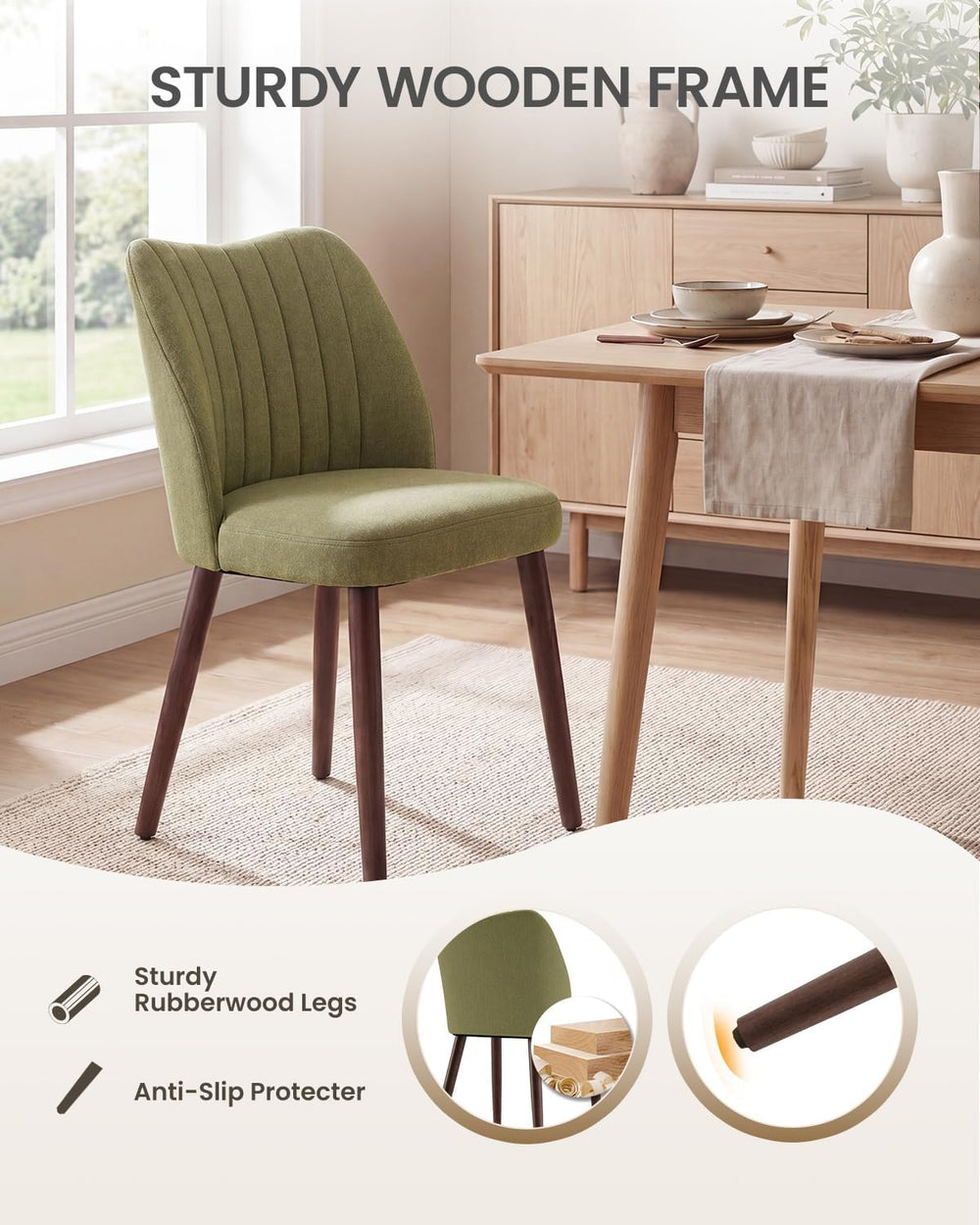 Upholstered Dining Chairs Set of 6, Farmhouse Fabric Kitchen Chairs with Soli...